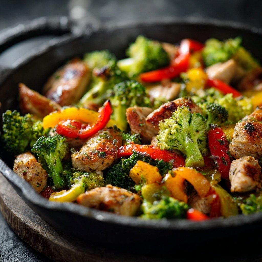 Kalorienarme Hähnchenpfanne Mit Brokkoli Und Paprika