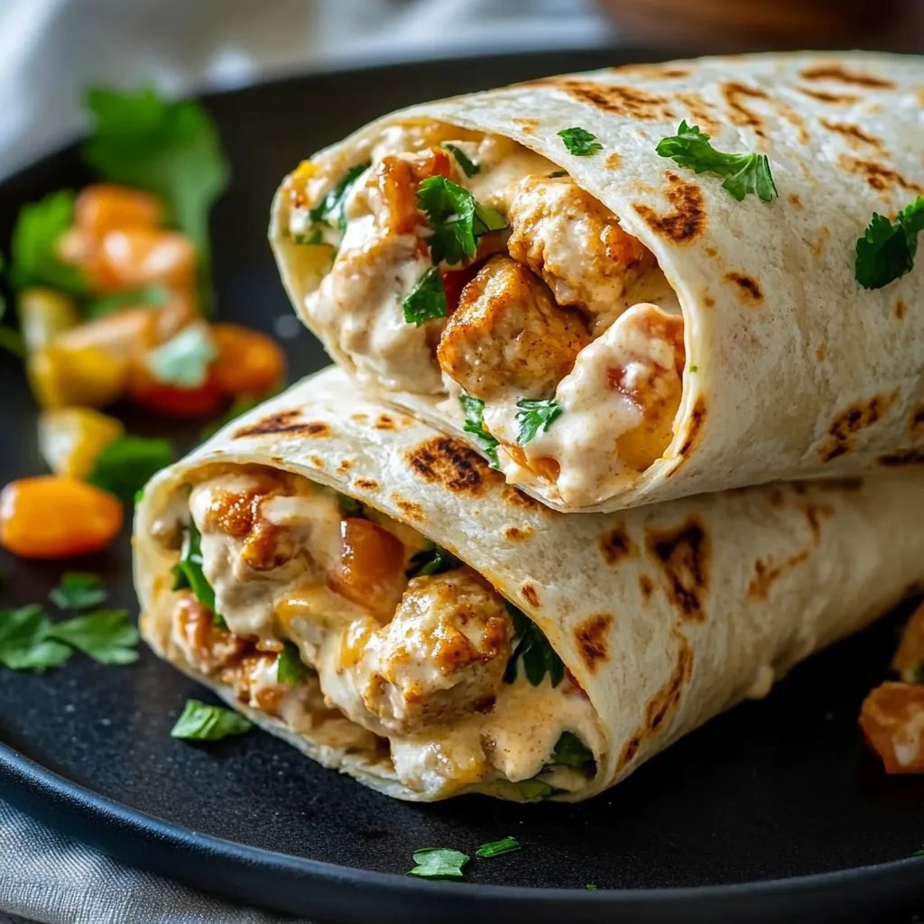 Käsige Knoblauch-Hühnchen-Wraps