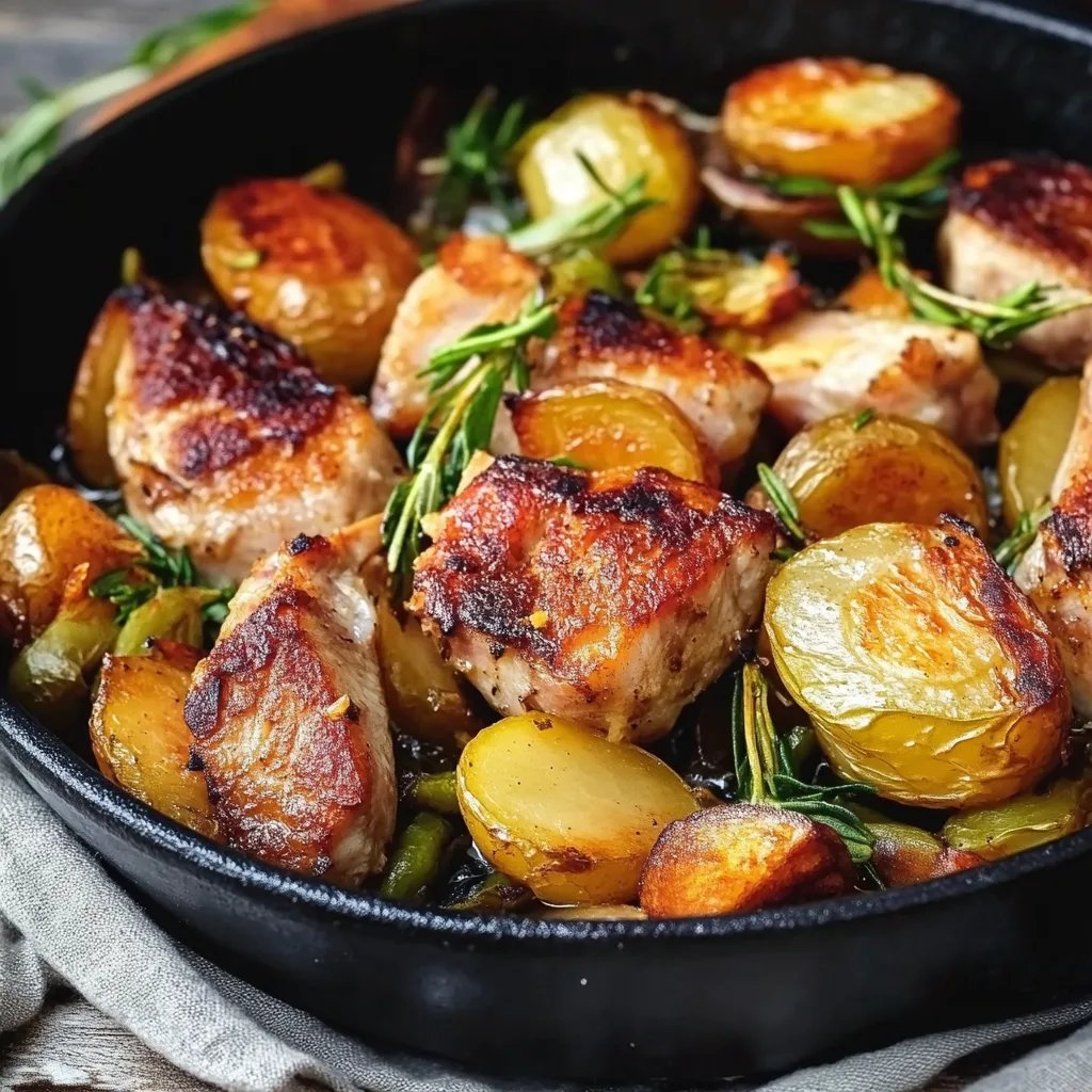 Rosenkohl-Pfanne mit Kartoffeln und Hähnchen