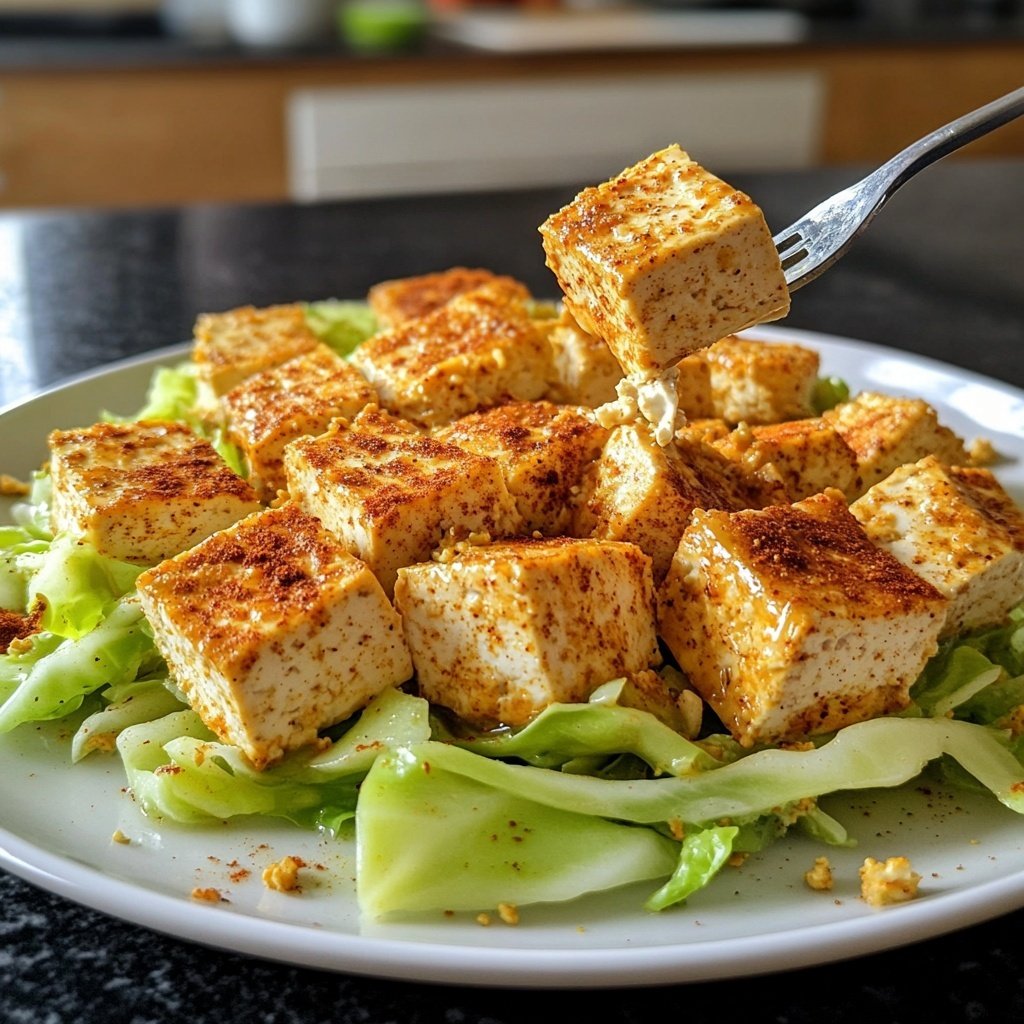Veganer Sahne-Wirsing mit würzigem Tofu