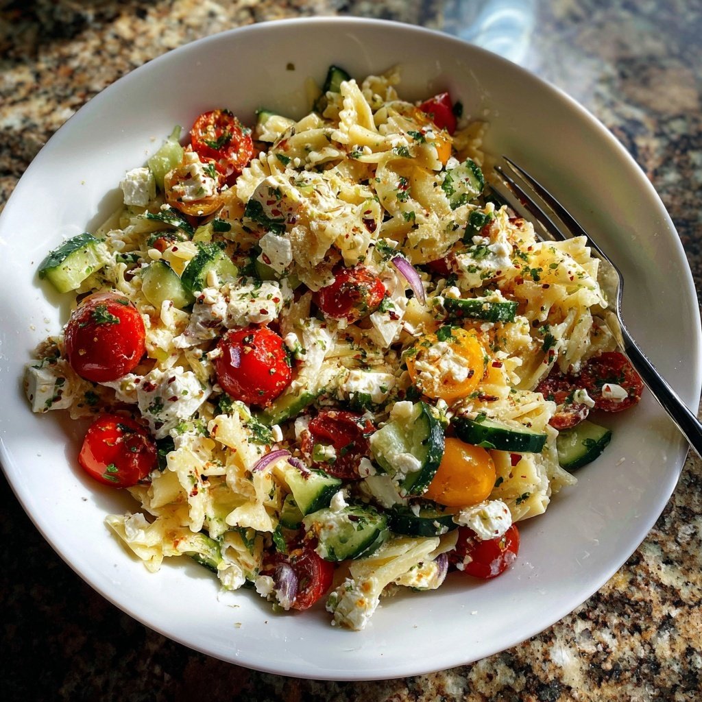 Mediterraner Nudelsalat Mit Feta
