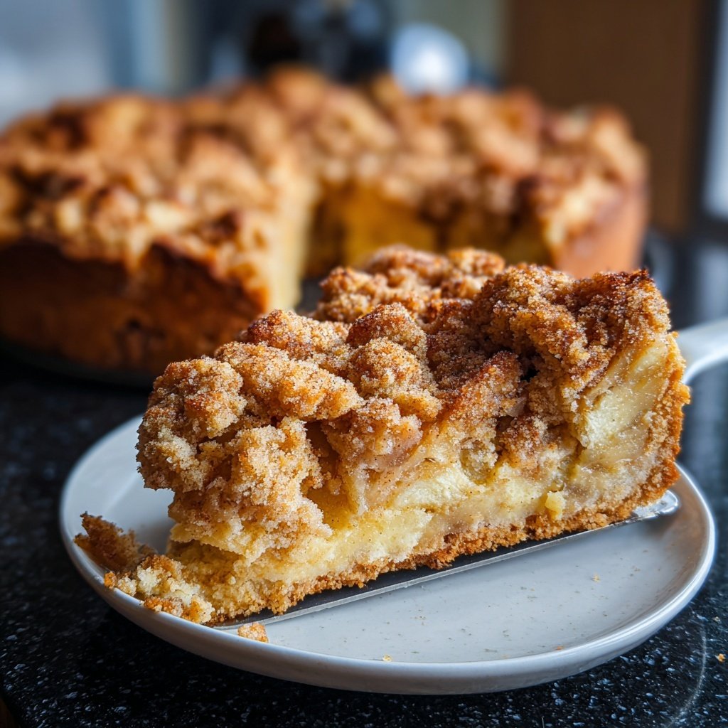 Traditioneller Apfelkuchen mit Pudding und Zimtstreuseln